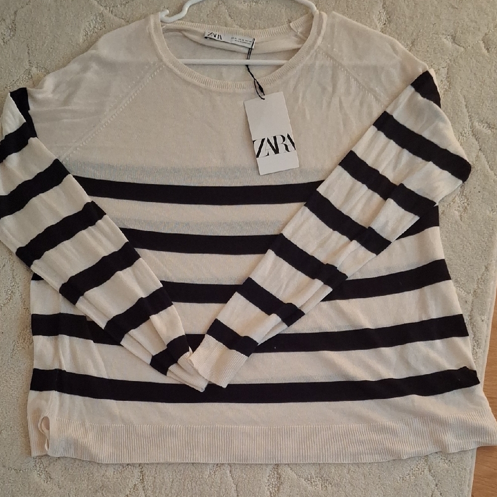 Zara Striped Sweater in Black and Cream